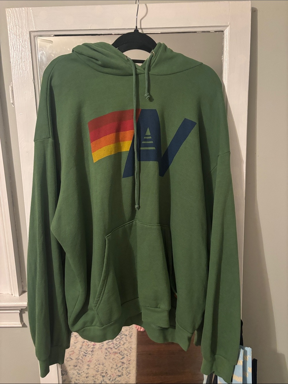 Aviator Nation Green Hoodie with Rainbow Logo